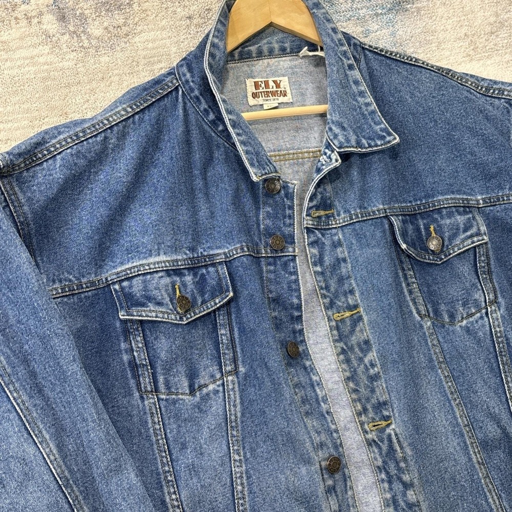Vintage Fly Outerwear Denim Jacket Mens XXL 70s Boxy Trucker Distressed